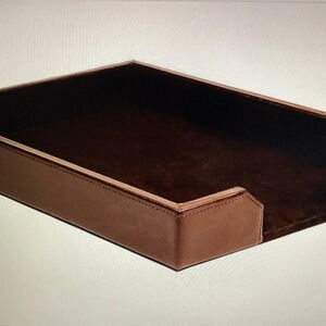 5 PC -DACASSO ECONOLINE DARK BROWN LEATHER DESK ORGANIZER SET (COLOR: Dark Brown